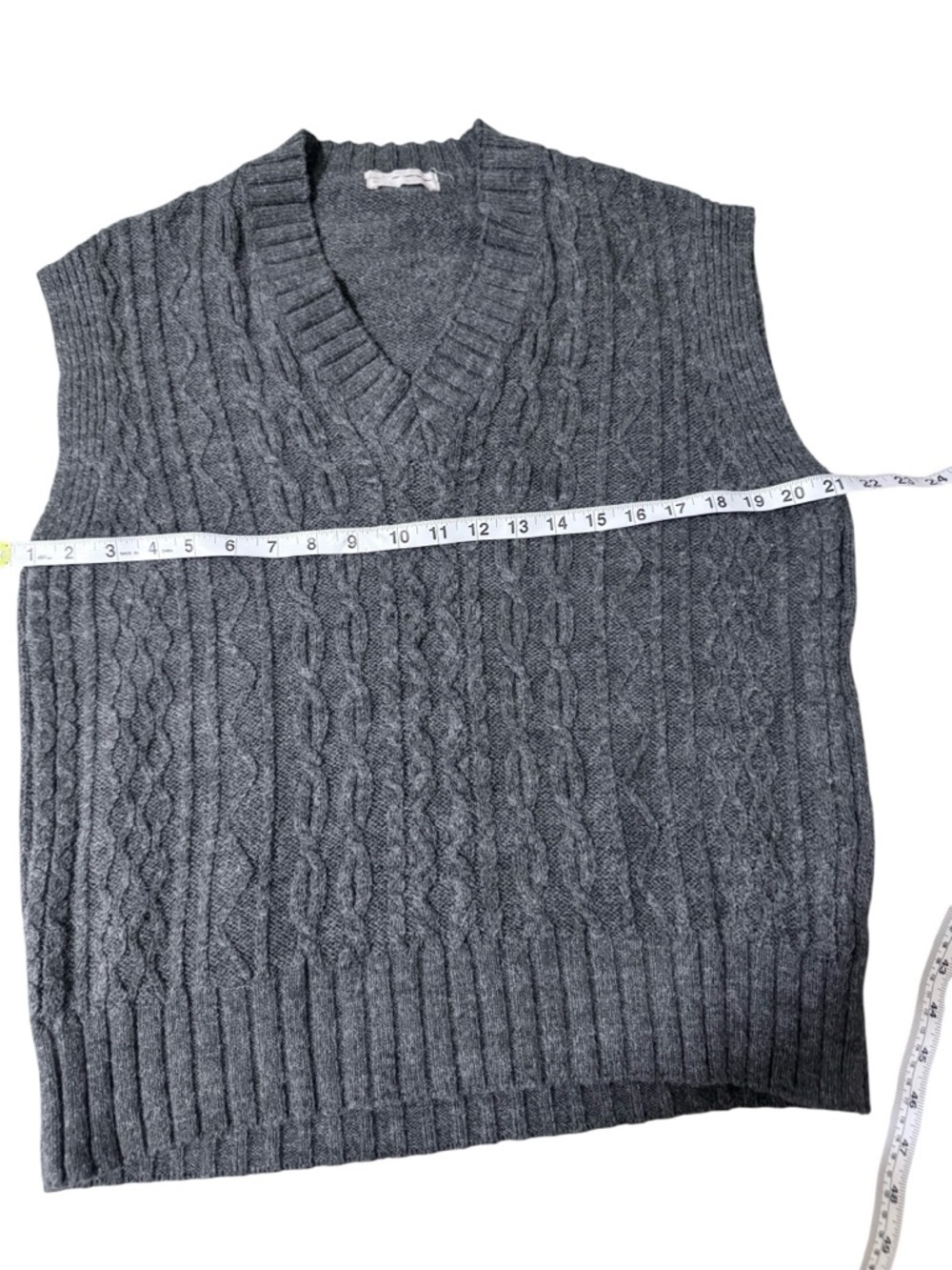 Anthropologie Gray Cable Knit V-Neck Sweater Vest - Picture 4 of 7